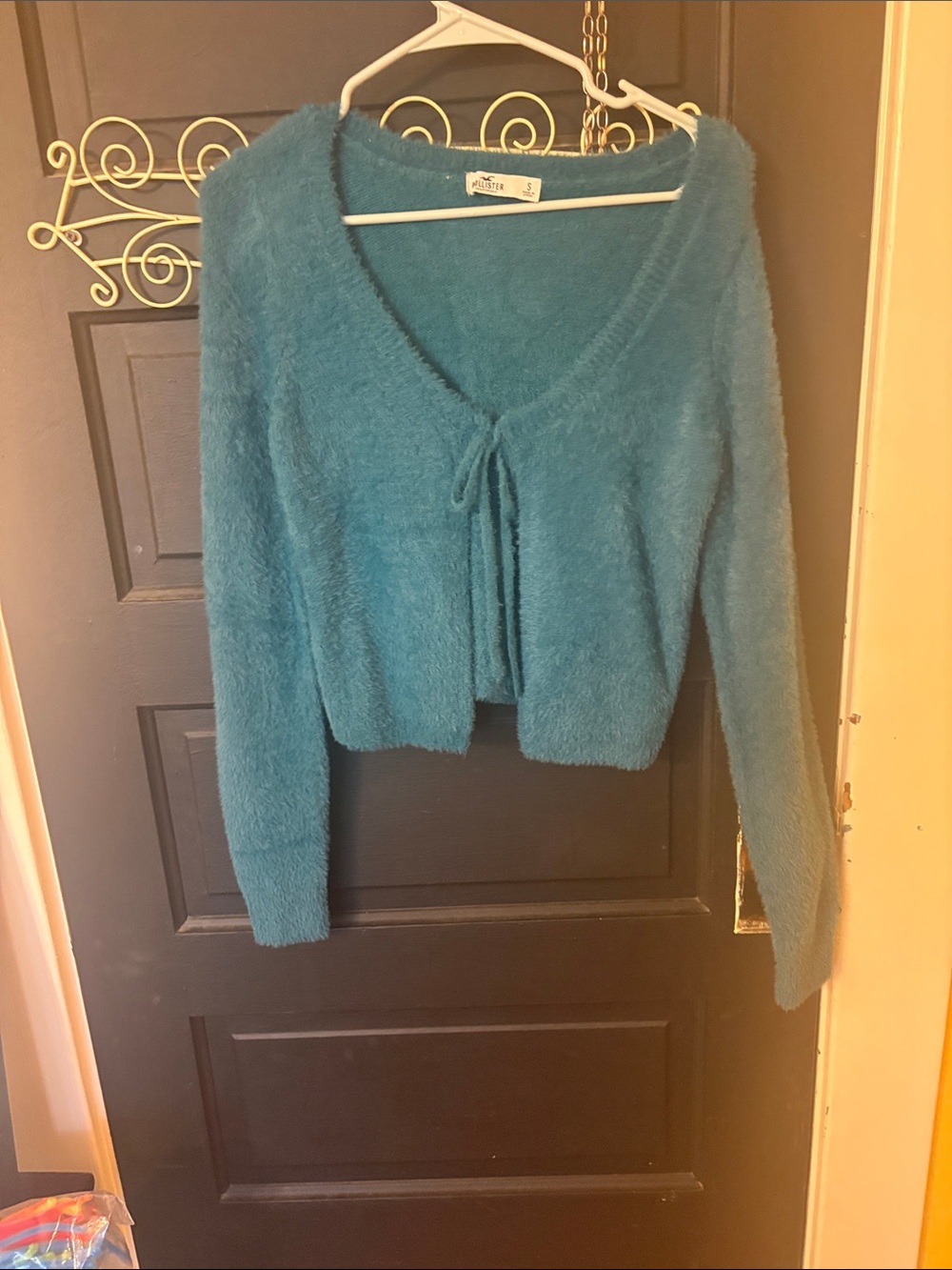 Hollister Teal V-Neck Tie-Front Fuzzy Sweater
